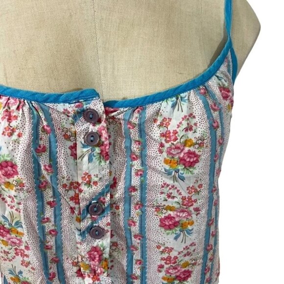Morsam dress women's L white blue pink vintage floral print tie straps - Picture 2 of 8
